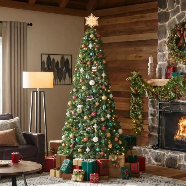 Home Accents Holiday 7.5 ft. Pre-Lit LED Festive Pine Artificial Christmas Tree