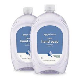 Amazon Basics Gentle & Mild Clear Liquid Hand Soap Refill, Triclosan-Free, 50 Fluid Ounces, 2-Pack
