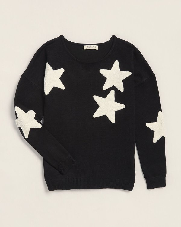 (Girls 7-16) Star Patch Long Sleeve Sweater