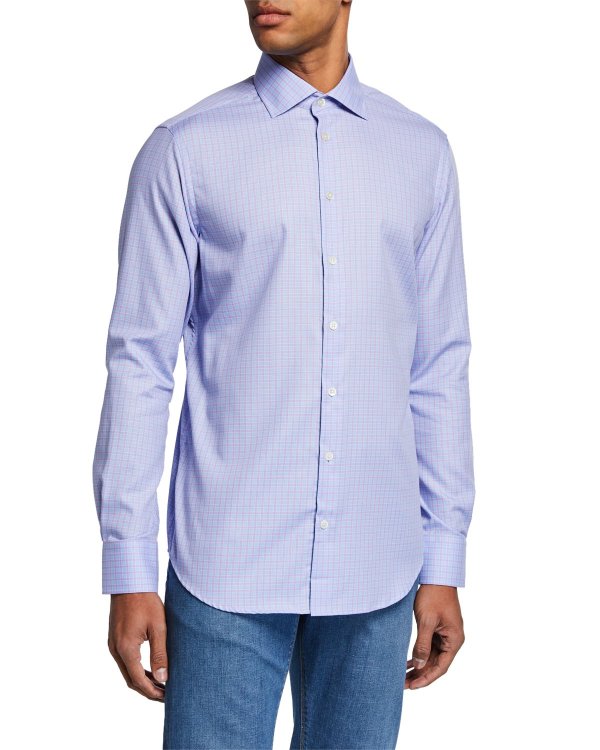 Men's Small-Check Sport Shirt, Lilac