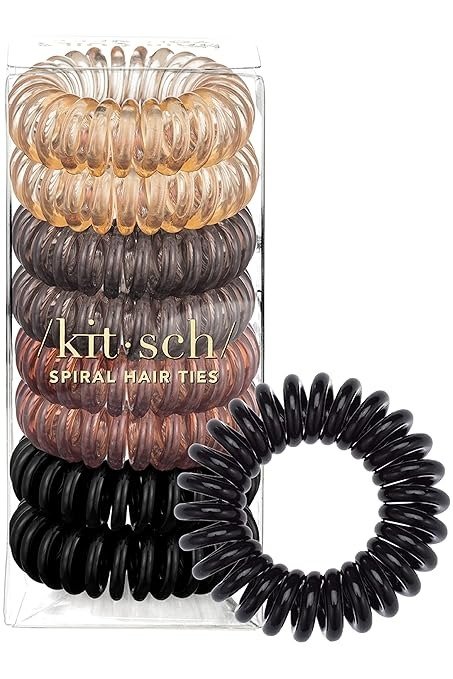 Kitsch Spiral Hair Ties for Women 8pcs (Brunette)