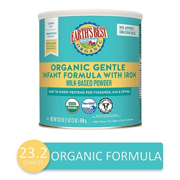 Organic Gentle Infant Powder Formula with Iron, Easy To Digest Proteins, 23.2 oz.