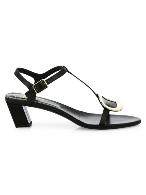 - Chips T-Strap Leather Sandals