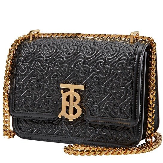 Small Quilted Monogram Lambskin TB Bag- Black