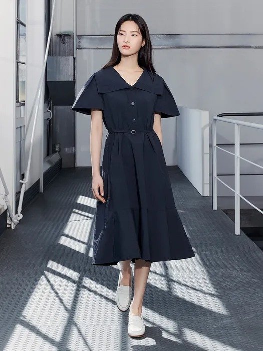 Wing Collar Belted Dress_2 Colors