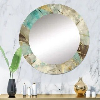Designart "Turquoise Rock Fac" Printed Traditional Oval or Round Wall Mirror - Multi