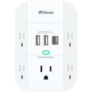 Wall Surge Protector Outlet Extender - 5 Outlet Splitter (3 Side) and 3 USB Charger