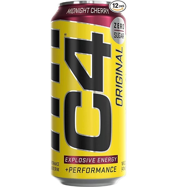 C4 Original Sugar Free Sparkling Energy Drink Midnight Cherry | Pre Workout Performance Drink with No Artificial Colors or Dyes | 16oz (Pack of 12)