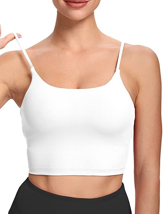 Strappy Sports Bras for Women Yoga Longline Workout Padded Bras Medium Support Running Tops