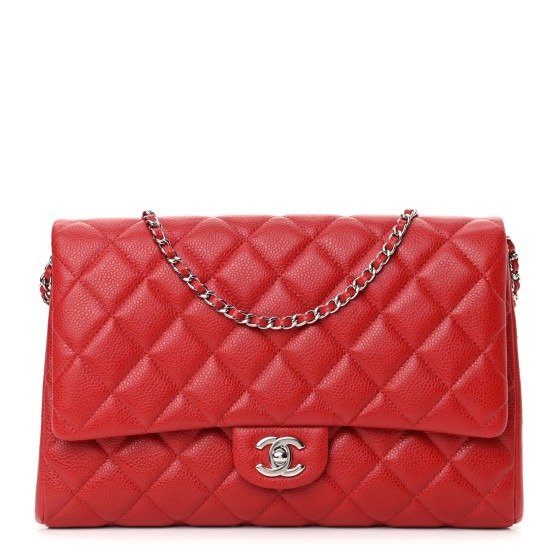 Caviar Quilted Clutch With Chain Flap Red | FASHIONPHILE