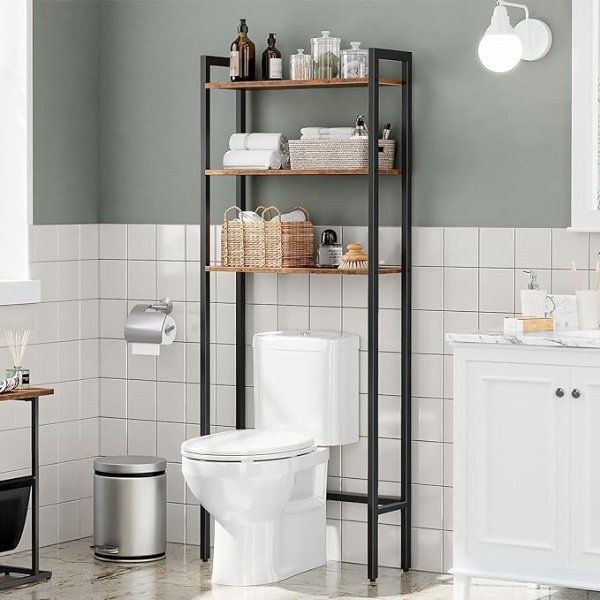 Over The Toilet Storage, 3-Tier Industrial Bathroom Organizer, Bathroom Space Saver with Multi-Functional Shelves, Toilet Storage Rack, Easy to Assembly, Rustic Brown BF41TS01