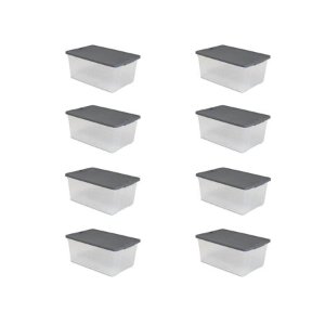 Mainstay 15 Qt. Plastic Latching Storage Container Clear/Grey, Set of 8