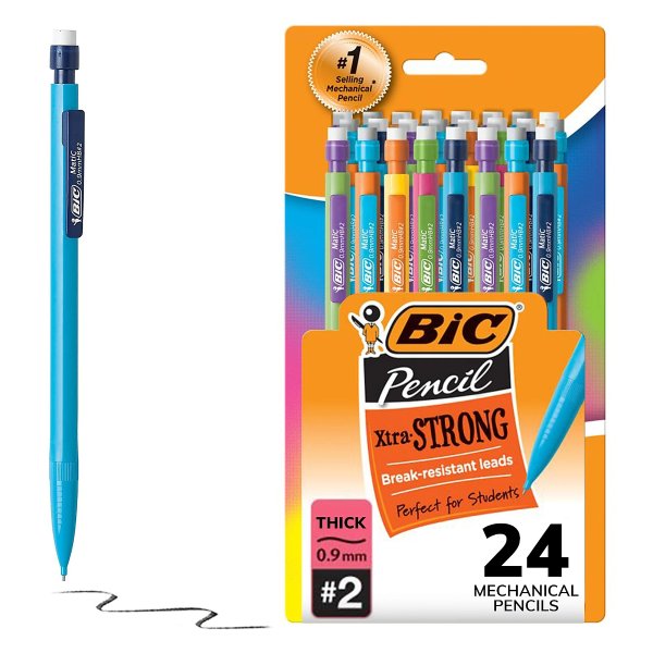 Mechanical Pencils, Xtra Strong, 0.9 mm, Assorted Barrel Colors, Pack Of 24 Pencils