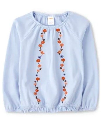 Girls Long Sleeve Embroidered Floral Peasant Top - Western Skies | Gymboree