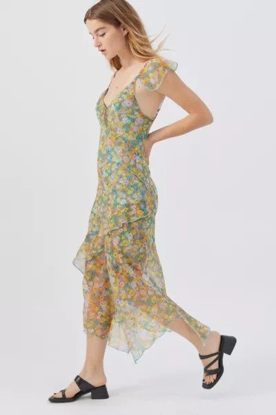 UO Shreen Asymmetrical Floral Midi Dress