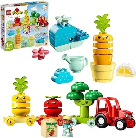 DUPLO Fruit & Vegetables Gift Pack 66776 Amazon Exclusive STEM Toy for Toddlers Ages 1-3, Grow-Your-Own Food Toy for Imaginative Role Play, Features a Buildable Animal & Expressive Characters