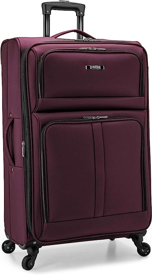 Anzio Softside Expandable Spinner Luggage, Burgundy, Checked-Large 30-Inch