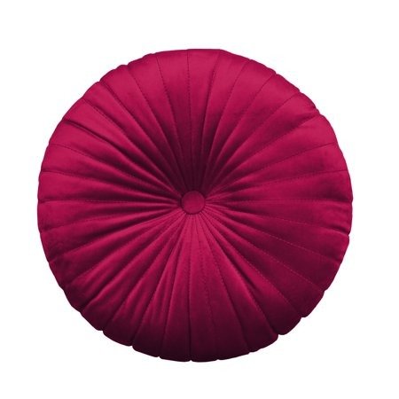 Round Tufted Velvet Pillow, 18" x 18", Ruby