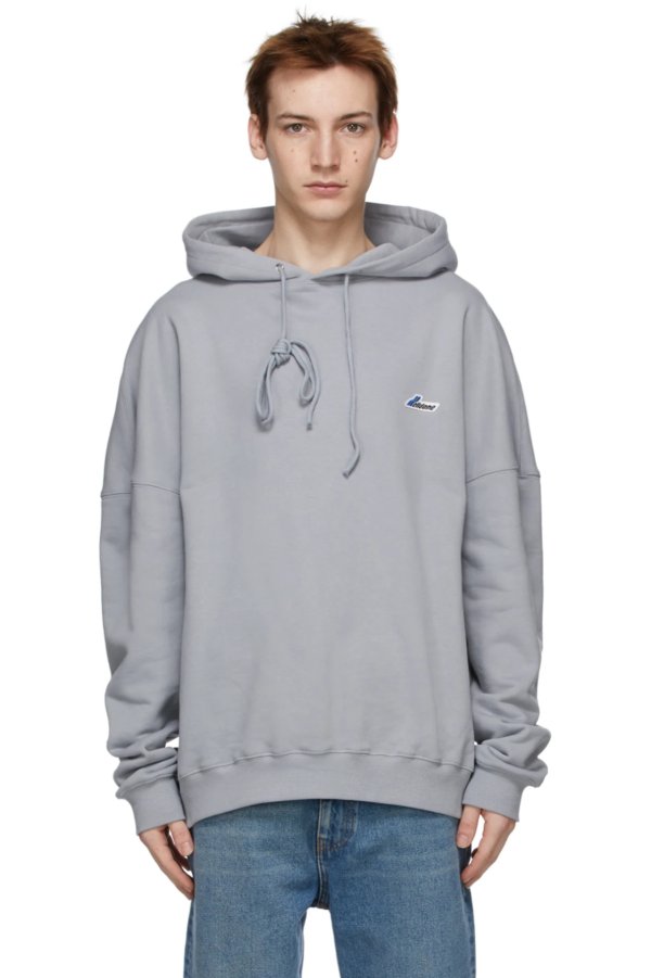 Grey Embroidered Logo Hoodie