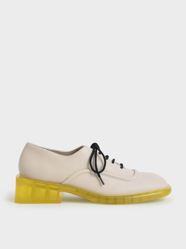 Chalk Fleur Leather Oxfords | CHARLES &amp; KEITH