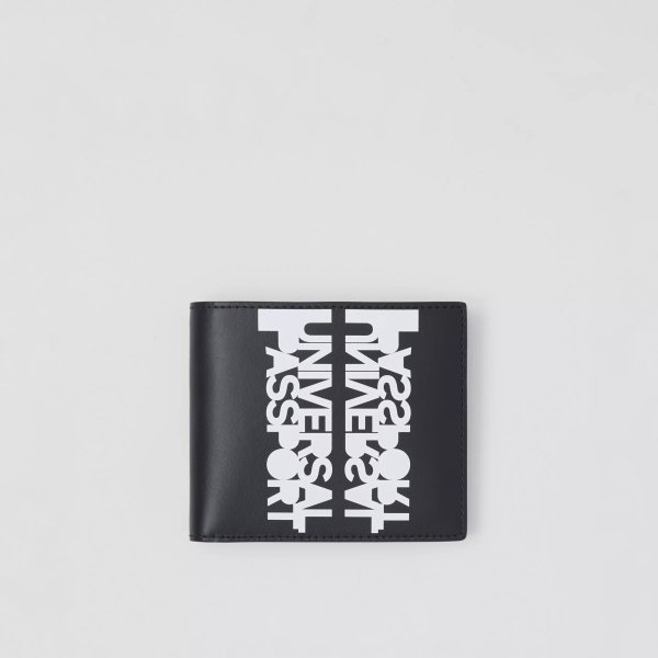 Slogan Print Leather International Bifold Wallet
