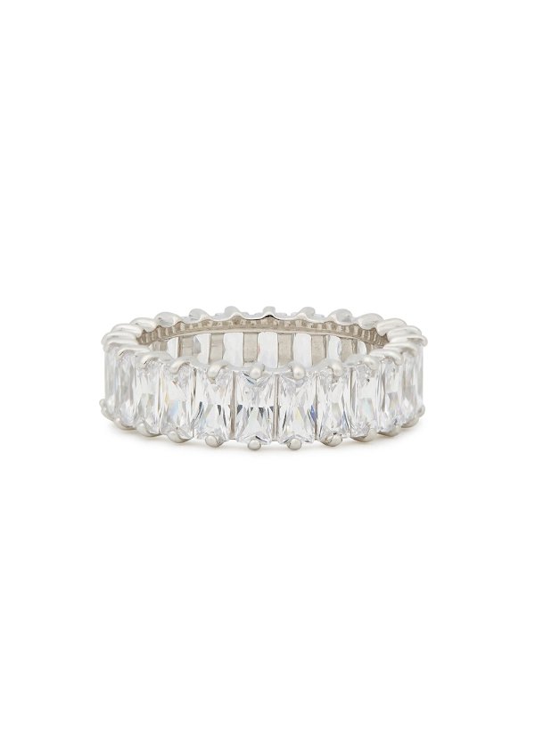 Crystal-embellished white rhodium-plated ring