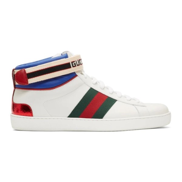 - White Striped New Ace High-Top Sneakers