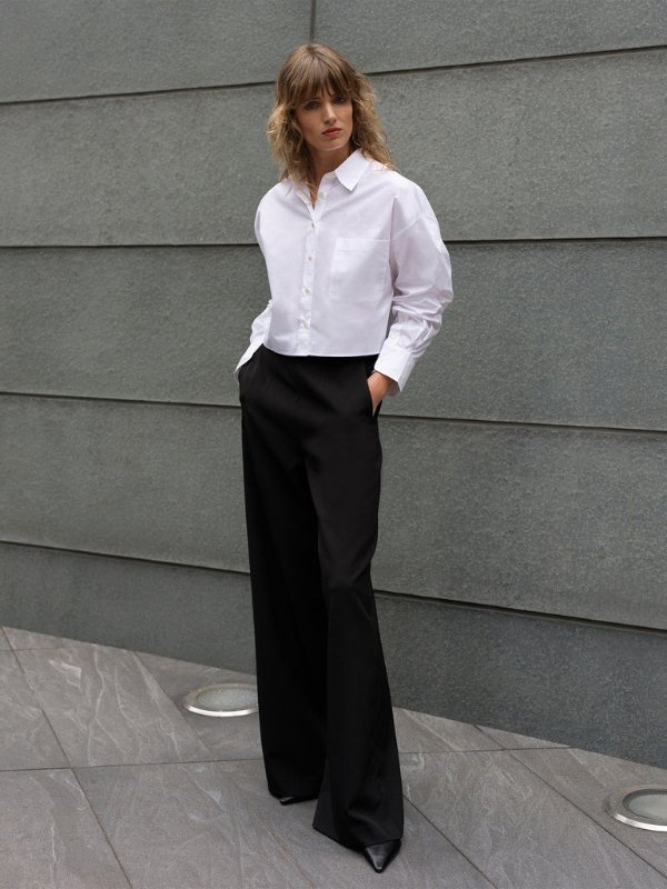Echo Crepe Wide Leg Trousers Blackout | French Connection US