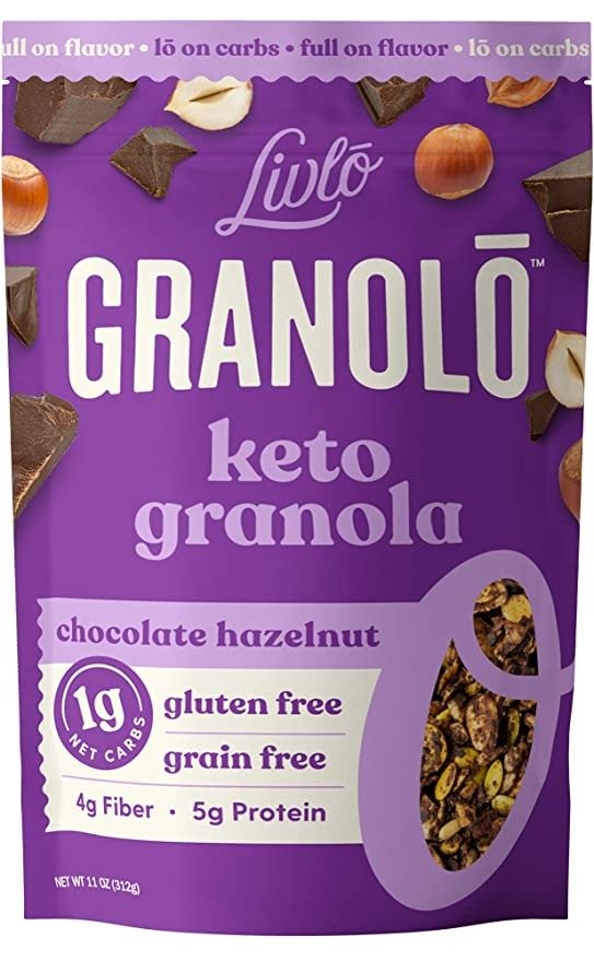 Livlo Keto Granola Cereal - 1g Net Carbs - Grain Free & Gluten Free Granola - Low Carb Keto Snacks & Food - Ketogenic, Paleo & Diabetic Friendly, Chocolate Hazelnut, 11oz