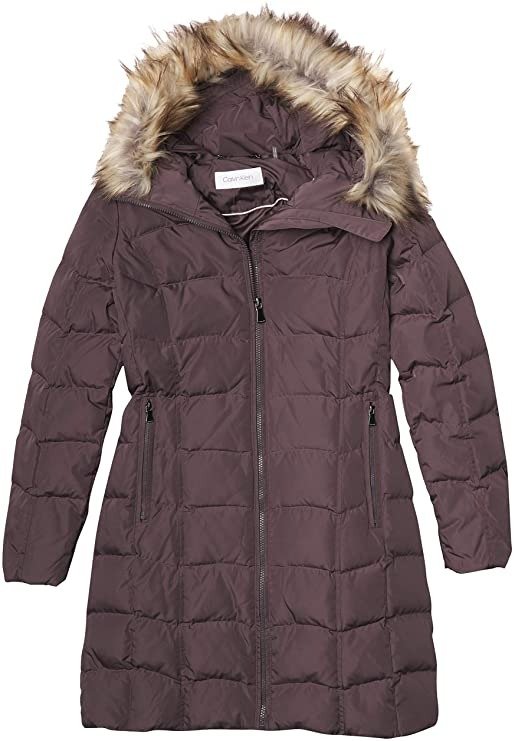 Calvin Klein womens Quilted Faux Fur Trim Hooded Puffer Coat