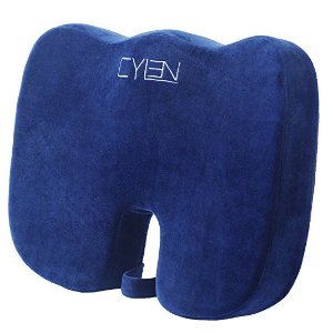 CYLEN Home-Memory Foam Bamboo Charcoal Infused Ventilated Orthopedic Seat Cushion - Blue Washable & Breathable Cover