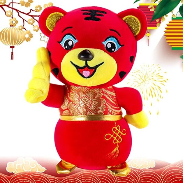 2022 Tiger Year Mascot Doll Tang Suit Tiger Plush Toy Chinese Zodiac Blessing Souvenir Tiger New Year Gift for Group Activities and Kids Home Ornament, 25 cm