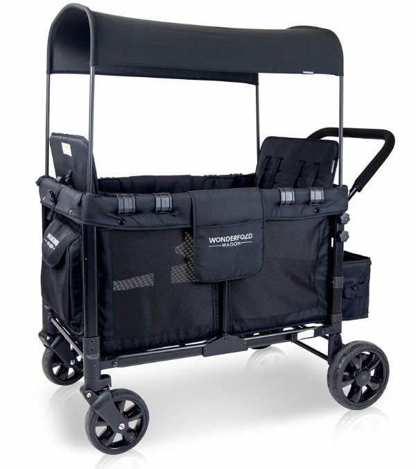 WonderFold W4 Quad (4 Seater) Stroller Wagon - Black