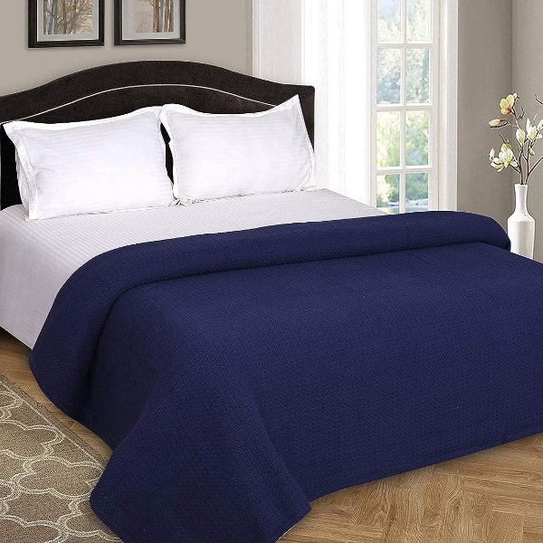 BELIZZI HOME 100% Cotton Bed Blanket, Breathable Bed Blanket Twin Size, Cotton Thermal Blankets Twin, Perfect for Layering Any Bed for All Season, Navy Blue