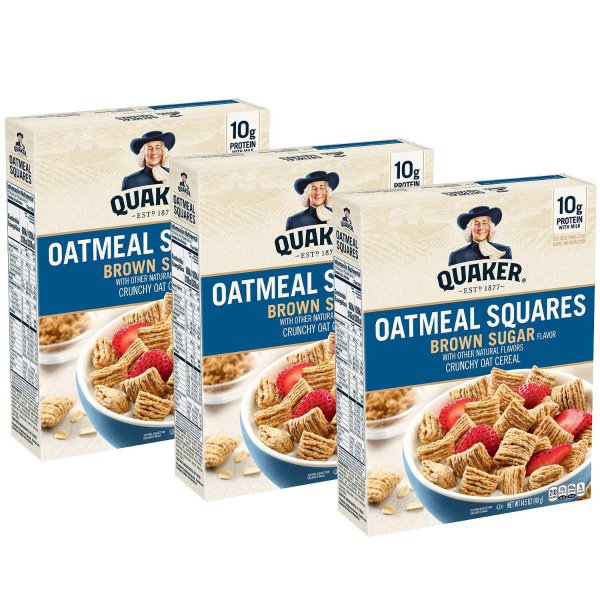 Oatmeal Squares Breakfast Cereal, Brown Sugar, 14.5oz Boxes (3 Pack)