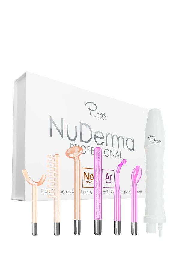 NuDerma Professional Skin Therapy Wand - Portable Handheld High Frequency Skin Therapy Machine with 6 Neon & Argon Wands