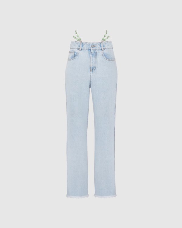 Bling stone denim jeans: Women Trousers Light Blue | GCDS