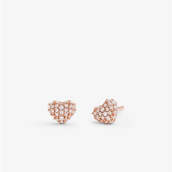 Precious Metal-Plated Sterling Silver Pave Heart Studs