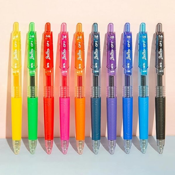 M&G10 Pack Retractable Liquid Gel Pen, 10 Pack of New Assorted ink Colors, Gel Ink Pens with Grip, Medium Line, Quick Dry for Adults and Kids Writing Journaling Taking Notes (0.5 MM)