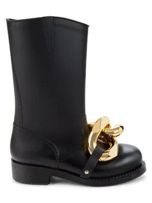 Goldtone Chain Mid Calf Boots