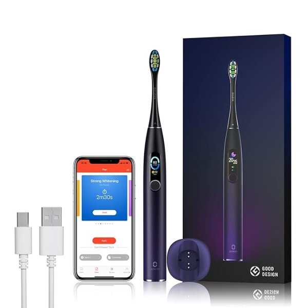 X Pro Electric Toothbrush 42,000 VPM Deep Cleaning with LCD Touch Screen, 2H Fast Charge Lasts 30 Days, 3 Modes 32 Intensities, Sonic Toothbrush Smart Timer - Black Purple