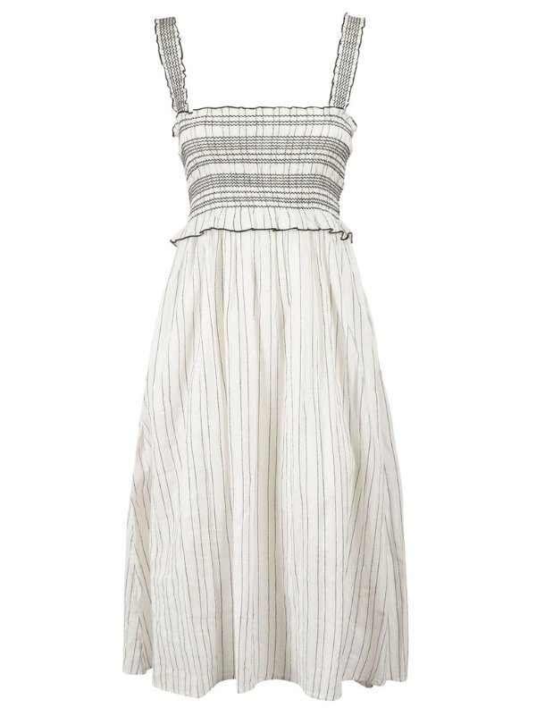 Stripe Smocked Midi Dress