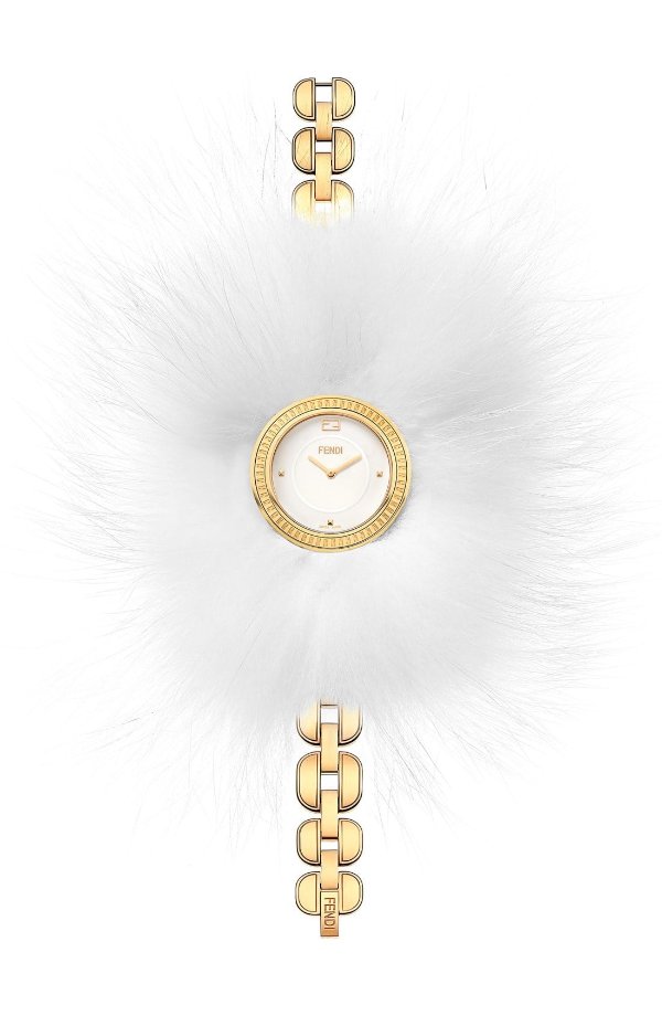 Women's Bracelet Watch with Genuine Arctic Fox Fur, 36mm