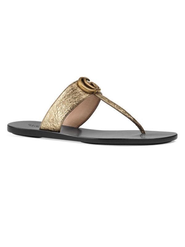 - Marmont Leather Thong Sandals With Double G