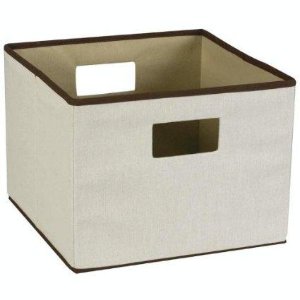 Household Essentials Storage Bin with Handles, Natural Canvas with Brown Trim