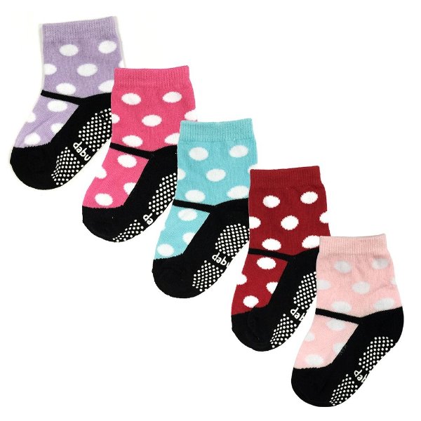 Light Pink & Blue Cute Mary Jane Non-Slip Five-Pair Socks Set - Infant