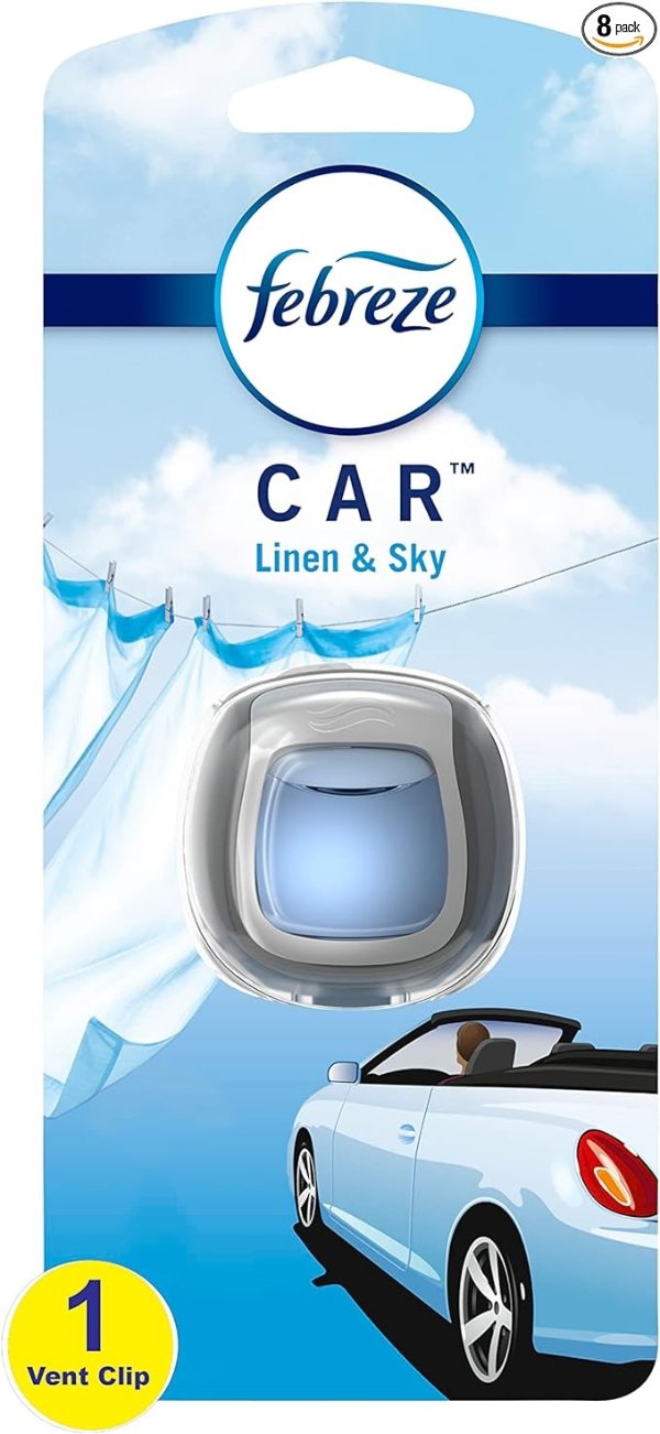 Car Odor-Fighting Air Freshener Vent Clip, Linen & Sky, 8 count