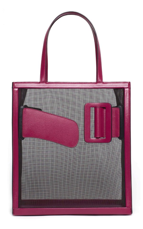 Leather-Trimmed Mesh Tote