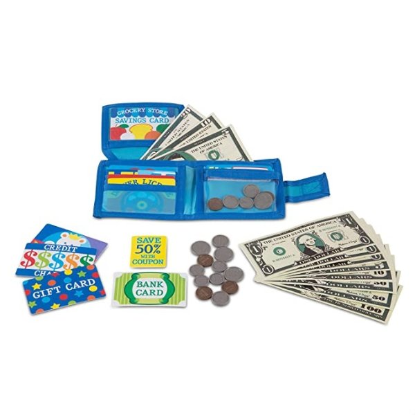 Melissa & Doug Pretend-to-Spend Toy Wallet With Play Money and Cards (45 pcs)