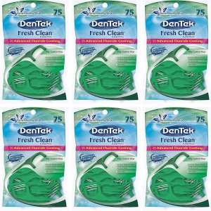 DenTek Fresh Clean Floss Picks | Silky Comfort Floss to Remove Plaque & Food | 75 Picks | Pack of 6